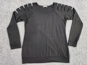 P.S. KATE KNIT Top Black Slashed Cutout Shoulder Women's Size Medium M no SZ Tag